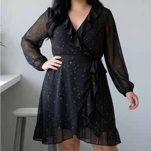 PTP21 Black Celestial Star Wrap Mini Dress Long Sleeve Whimsigoth